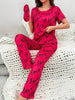 Dark Pink Love Heart Print Half Sleeves Shirt With Printed Trouser (FA-454)