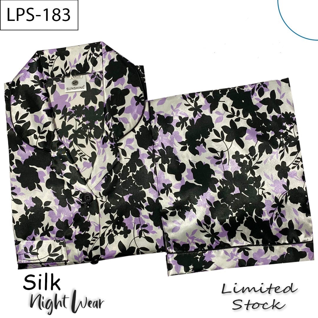 Black Purple Floral Printed Silk Nightdress LPS-183