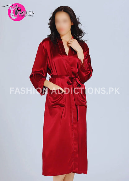 Luxurious Silk Camisole & Gown Set | Maroon