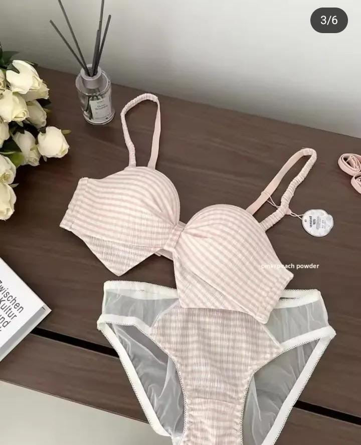 Front Bow Check Bra & Panty Set