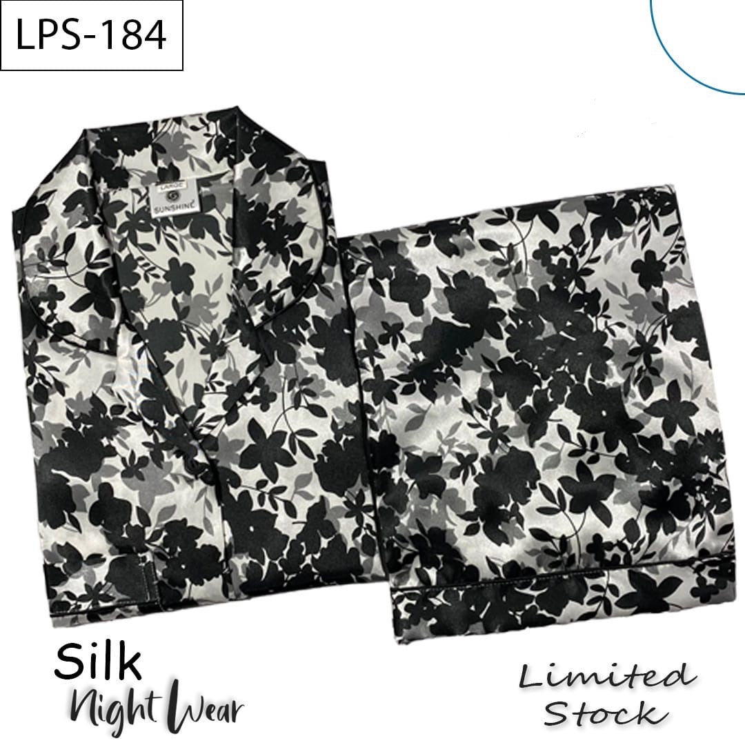 Black White Floral Printed Silk Nightdress LPS-184