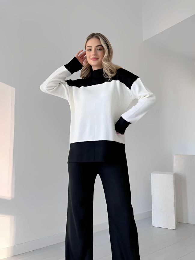 Winter Fleece 2-Piece Set | Drop Shoulder Panel Top & Trouser
