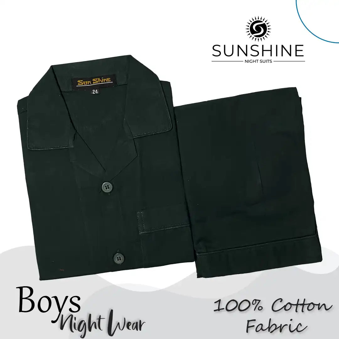 Dark Green Plain Cotton Nightwear For Boys BCN-03