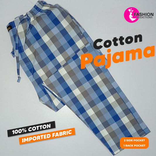 Blue Check Cotton Trousers For Men