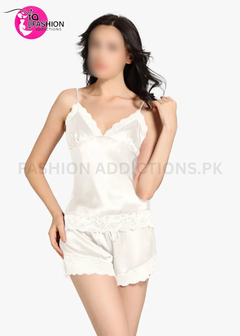 Luxurious Silk Camisole & Gown Sets | White