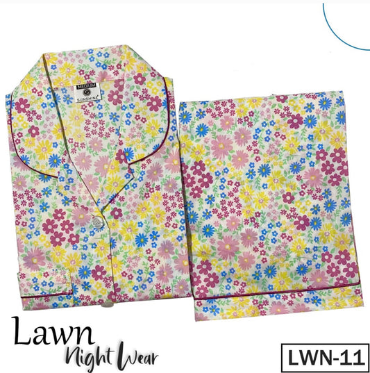 Printed Lawn Nightsuit - Colourful Flowers