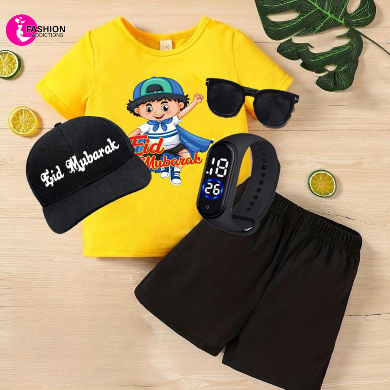 Shirt Short Glasses Watch & Cap/ Eid Mubarak