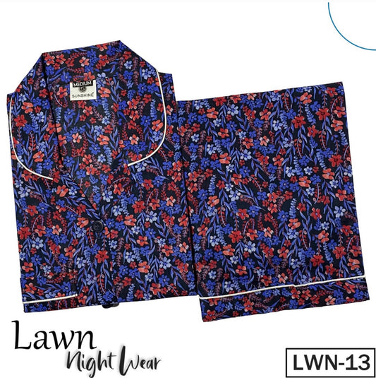 Blue Floral Printed Lawn Nightdress-LWN-13