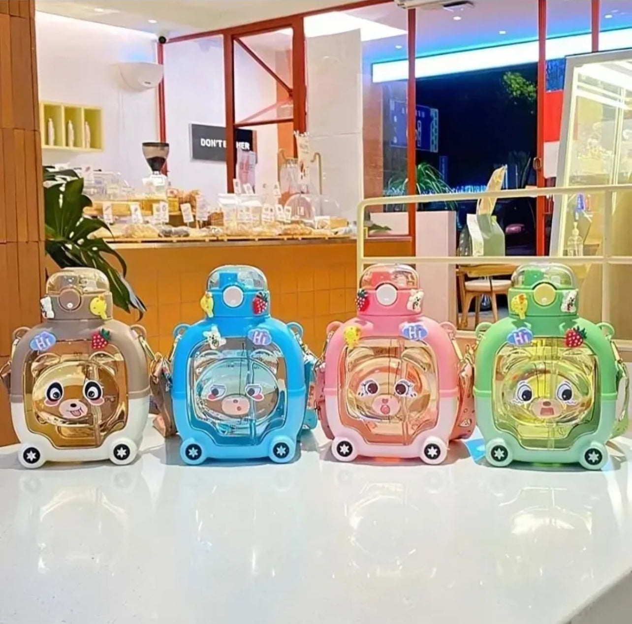 "Cute Teddy-Design Water Bottle – Glass & Plastic, Leakproof & Stylish"