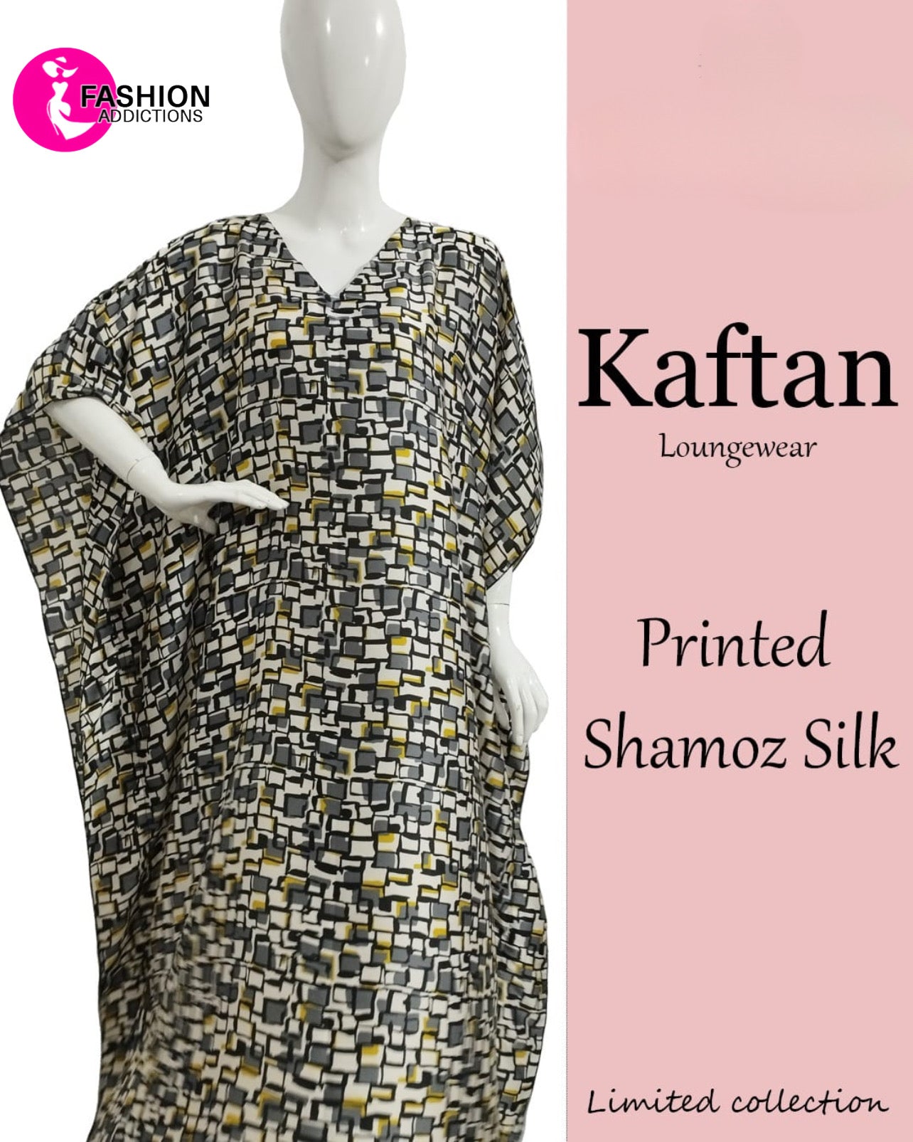 Black Yellow Silk Kaftan Nightdress