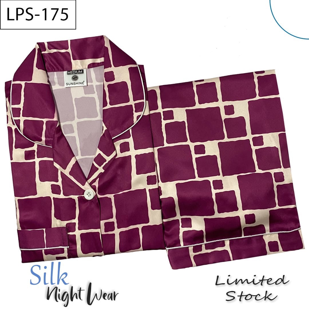 Plum Grid Printed Silk Nightdress LPS-175