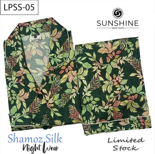 Green Leaves Printed Shamoz Silk Nightdress LPSS-05