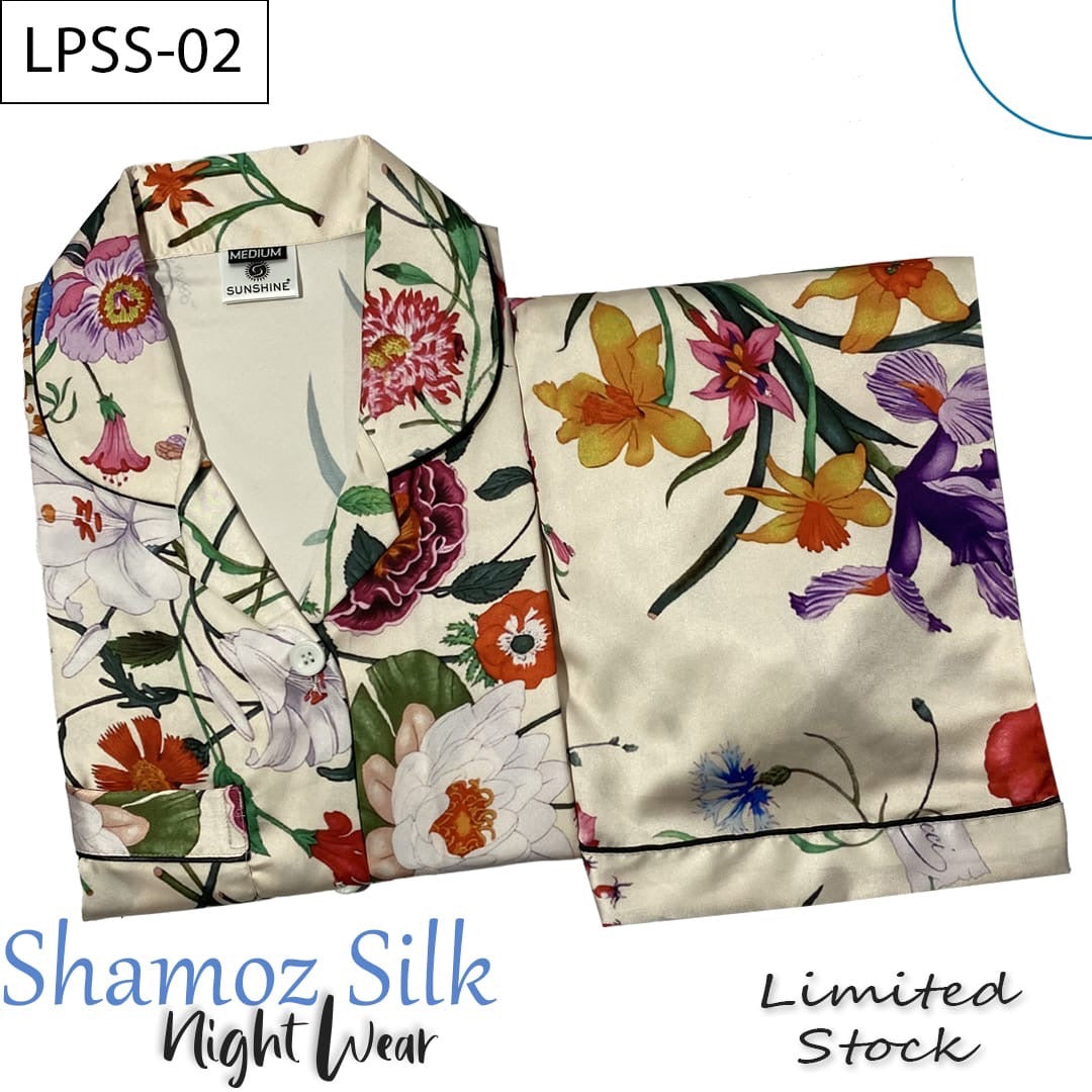 Multi Flowers Printed Shamoz Silk Nightdress LPSS-02