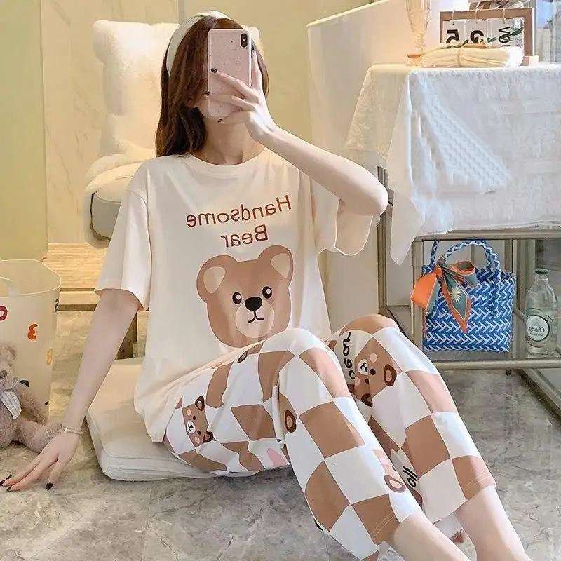Off White Handsome Bear Print With Bears Printed Trouser (FA-493)