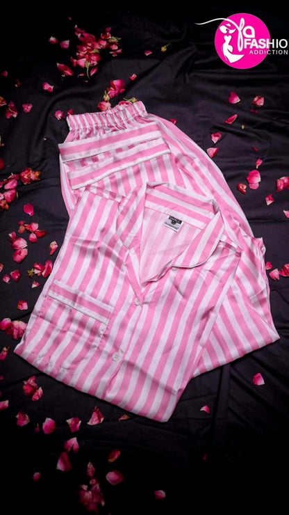 Nightwear Printed Silk Pink Stripe