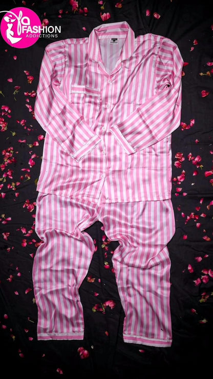 Nightwear Printed Silk Pink Stripe