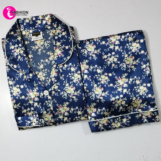 Nightwear Printed Silk Blue Floral