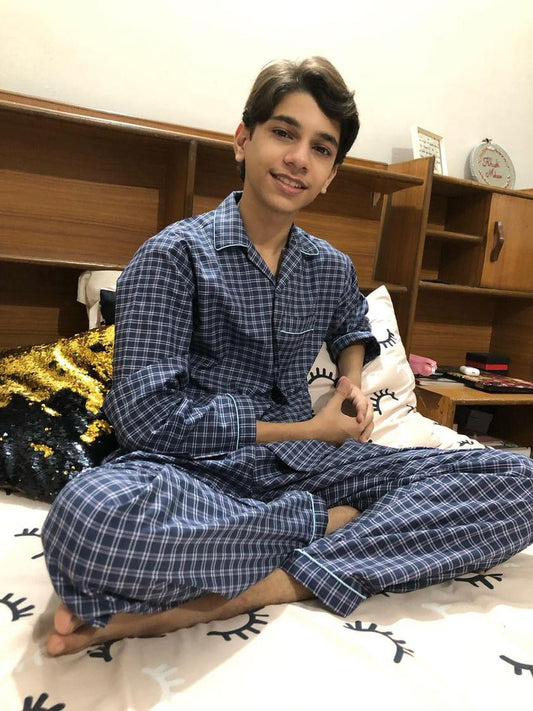 Blue Check Nightwear For Boys CH-51