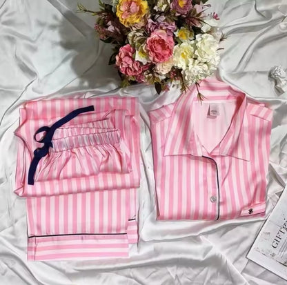 Nightwear Printed Silk Pink Stripe