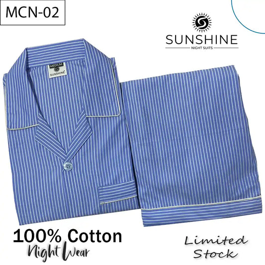 Azure Blue Striped 100% Cotton Night Suit – MCN-02