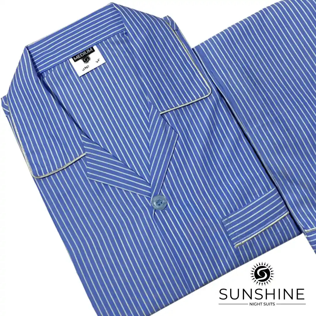 Azure Blue Striped 100% Cotton Night Suit – MCN-02