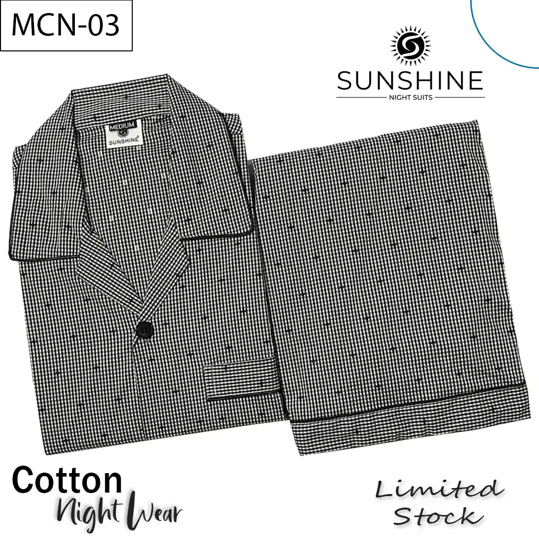 Black Pin Check Cotton Night Suit – MCN-03