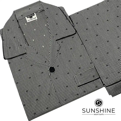 Black Pin Check Cotton Night Suit – MCN-03