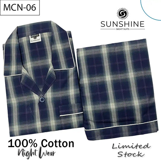 Navy Blue Check 100% Cotton Night Suit – MCN-06