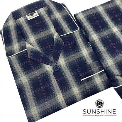 Navy Blue Check 100% Cotton Night Suit – MCN-06