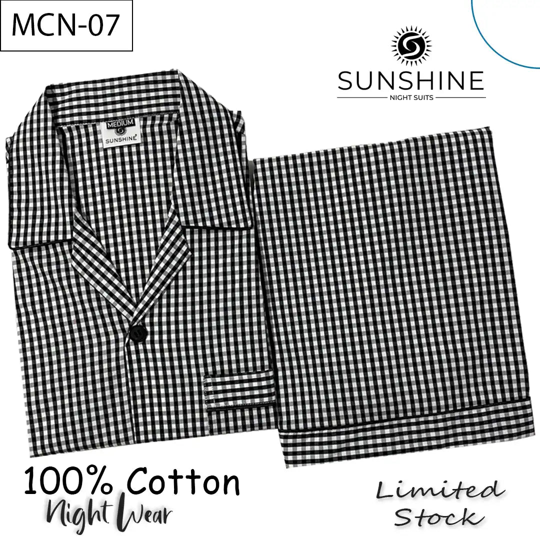 Black White Check 100% Cotton Night Suit – MCN-07