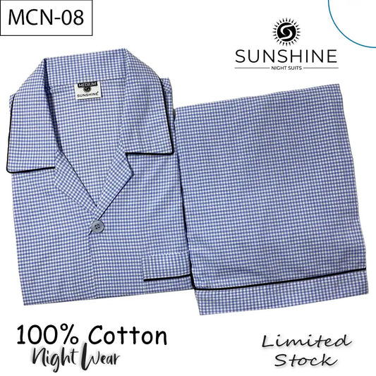 Sky Blue Check 100% Cotton Night Suit – MCN-08