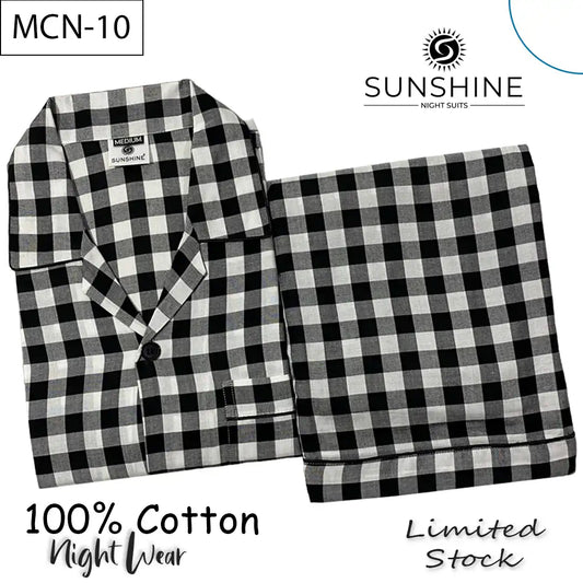 Black White Gingham Check 100% Cotton Night Suit – MCN-10