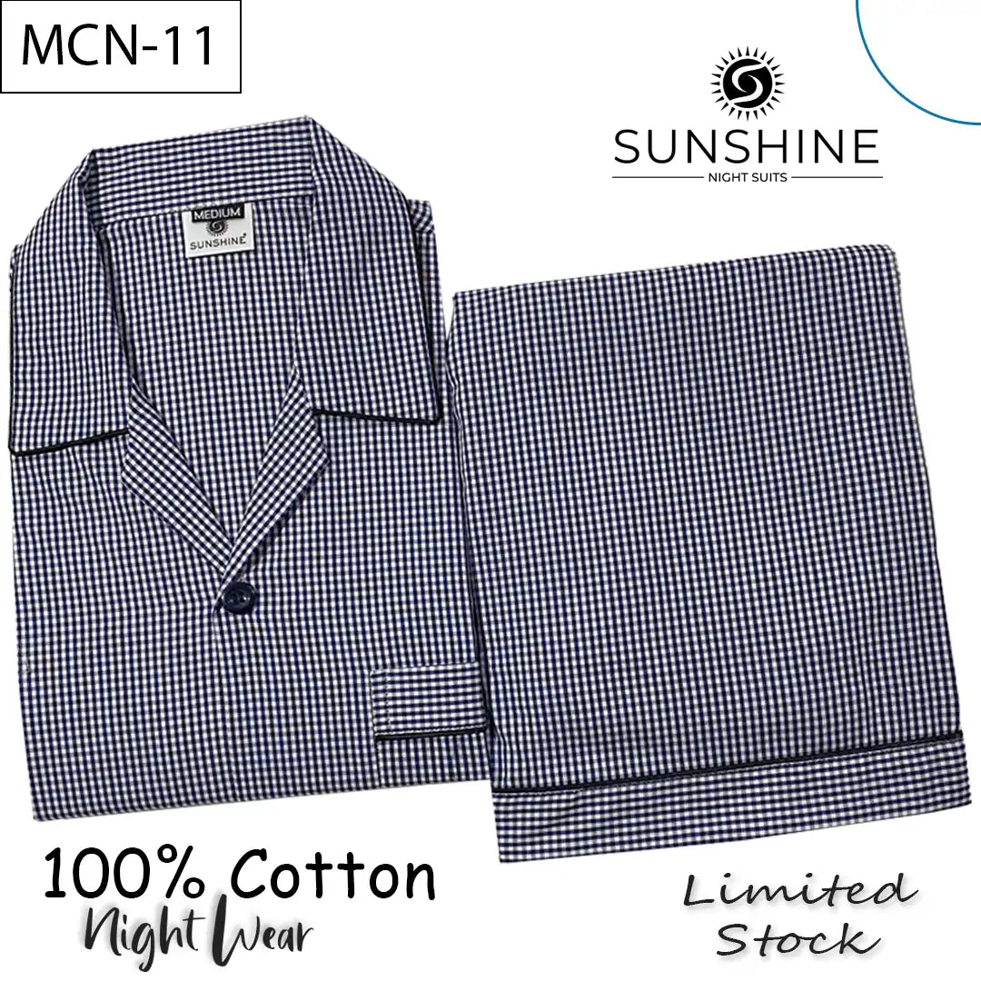 Navy Blue Check 100% Cotton Night Suit – MCN-11