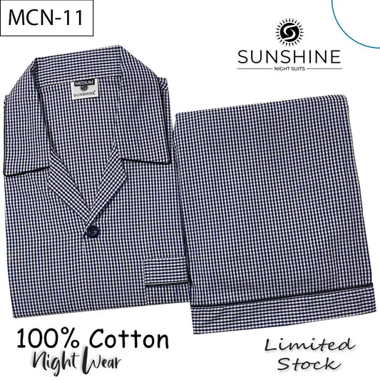 Navy Blue Check 100% Cotton Night Suit – MCN-11