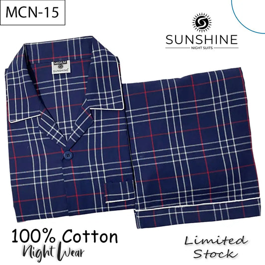 Navy Blue Tartan Check 100% Cotton Night Suit – MCN-15