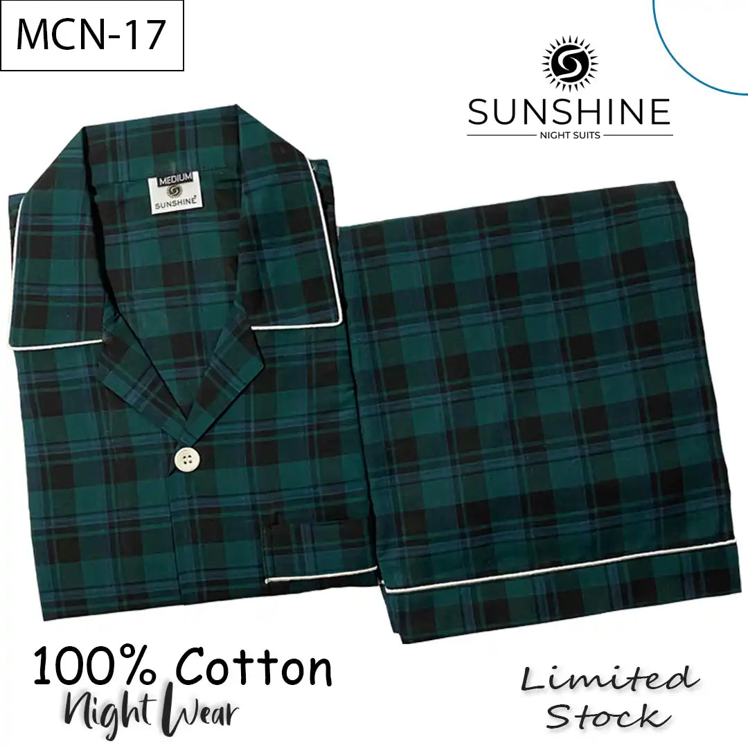 Green Black Tartan Check 100% Cotton Night Suit – MCN-17