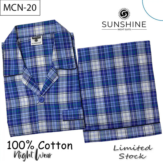 Blue Plaid Check 100% Cotton Night Suit – MCN-20