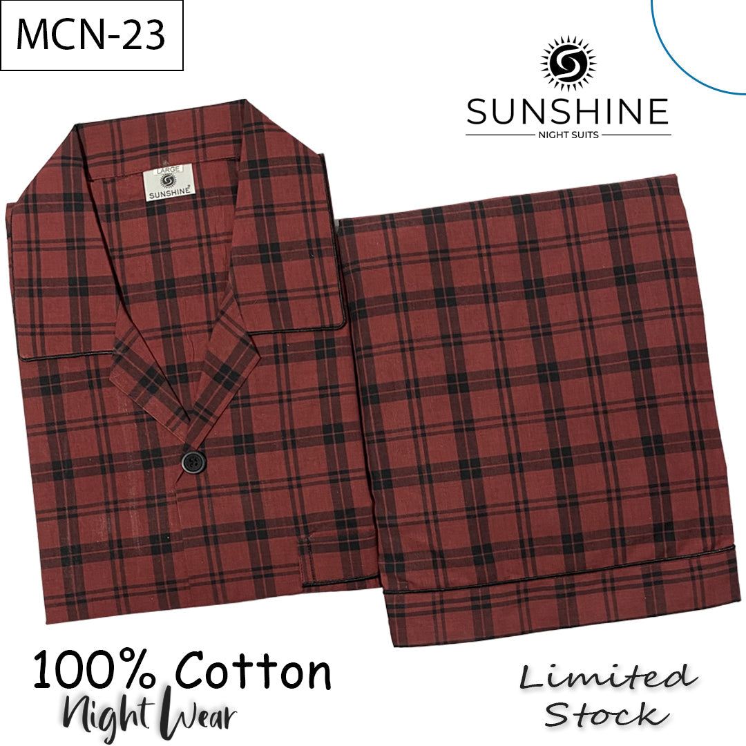 Red Black Check 100% Cotton Night Suit – MCN-23