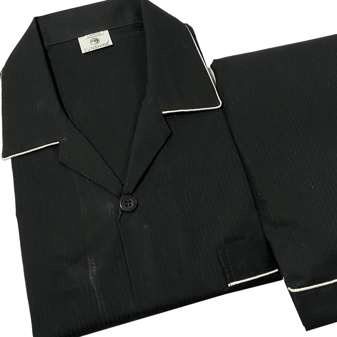 Black Self Stripe 100% Cotton Night Suit – MCN-24