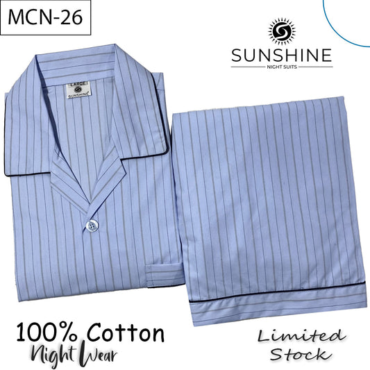 Sky Blue Stripe 100% Cotton Night Suit – MCN-26