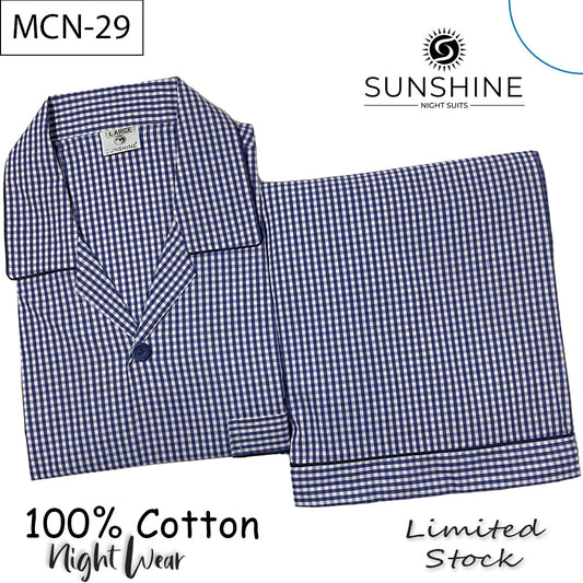 White Blue Gingham Check 100% Cotton Night Suit – MCN-29