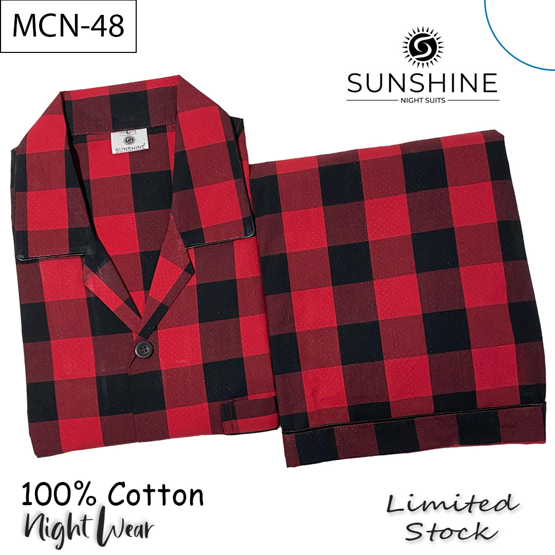 Black Red Check 100% Cotton Night Suit – MCN-48
