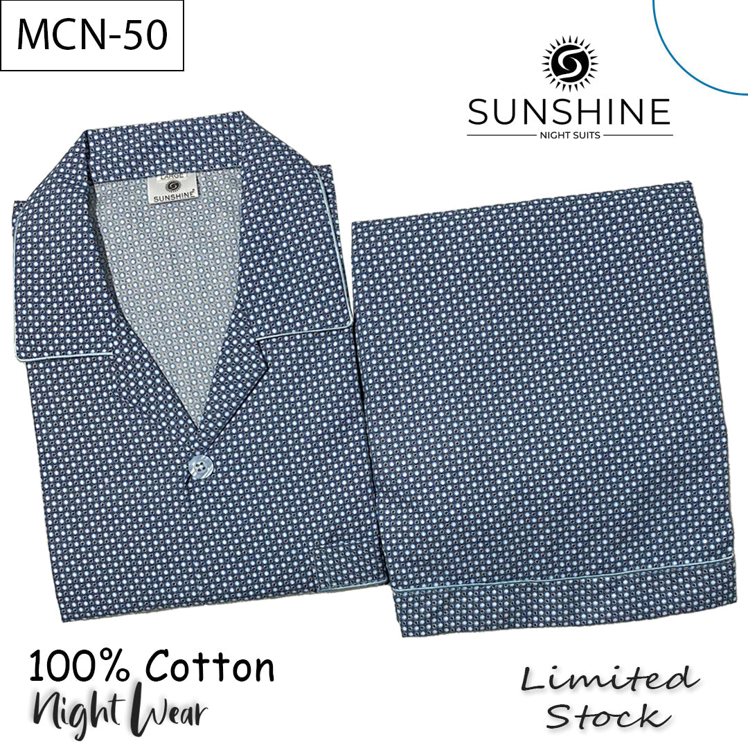 Blue Dots Printed 100% Cotton Night Suit – MCN-50