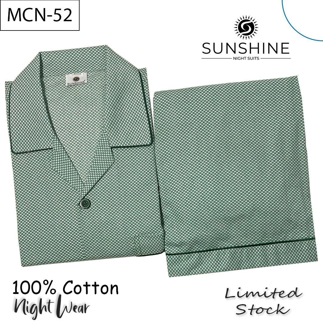 Light Green Dots Printed 100% Cotton Night Suit – MCN-52