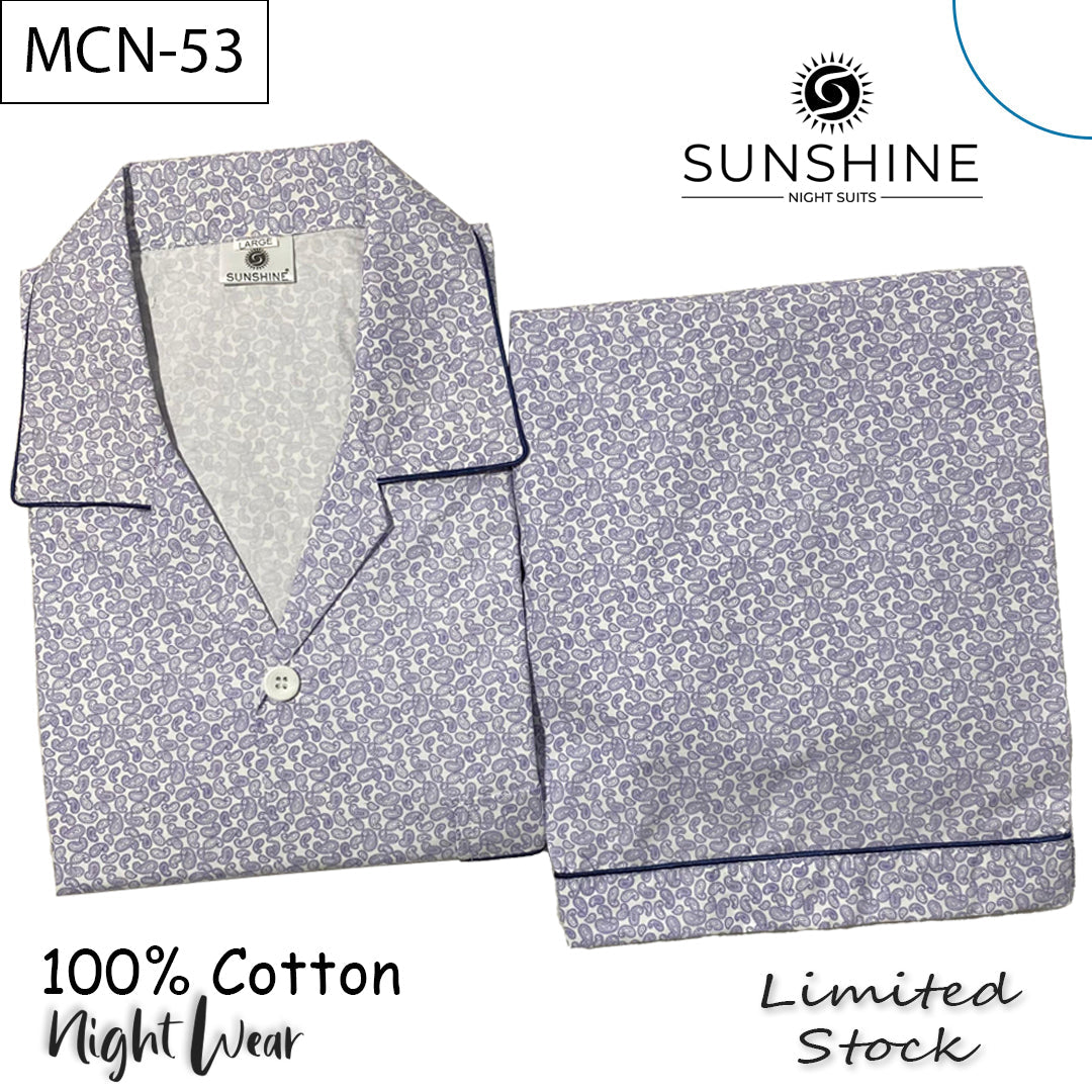 Light Blue Paisley Printed 100% Cotton Night Suit – MCN-53
