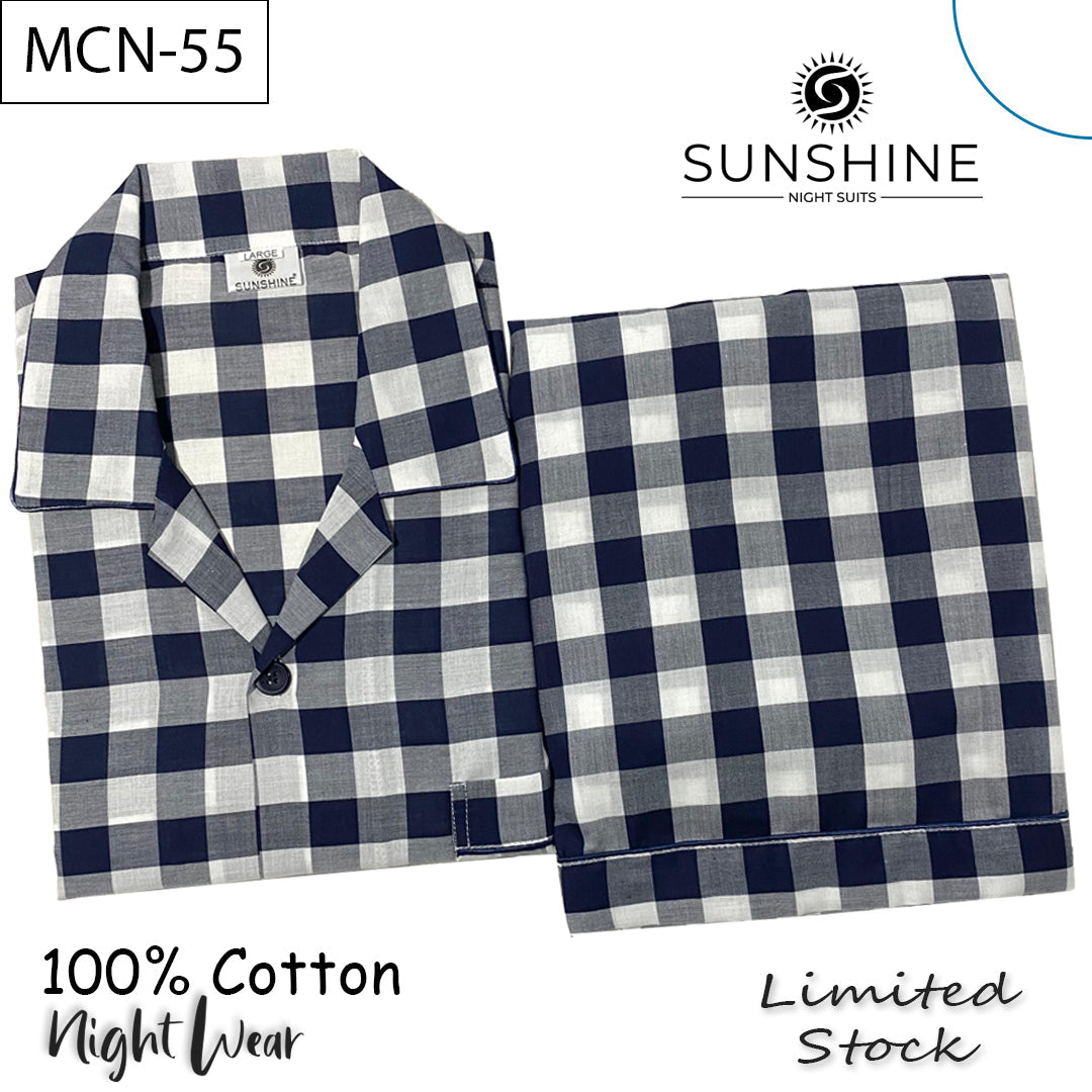 Blue White Gingham Check 100% Cotton Night Suit – MCN-55