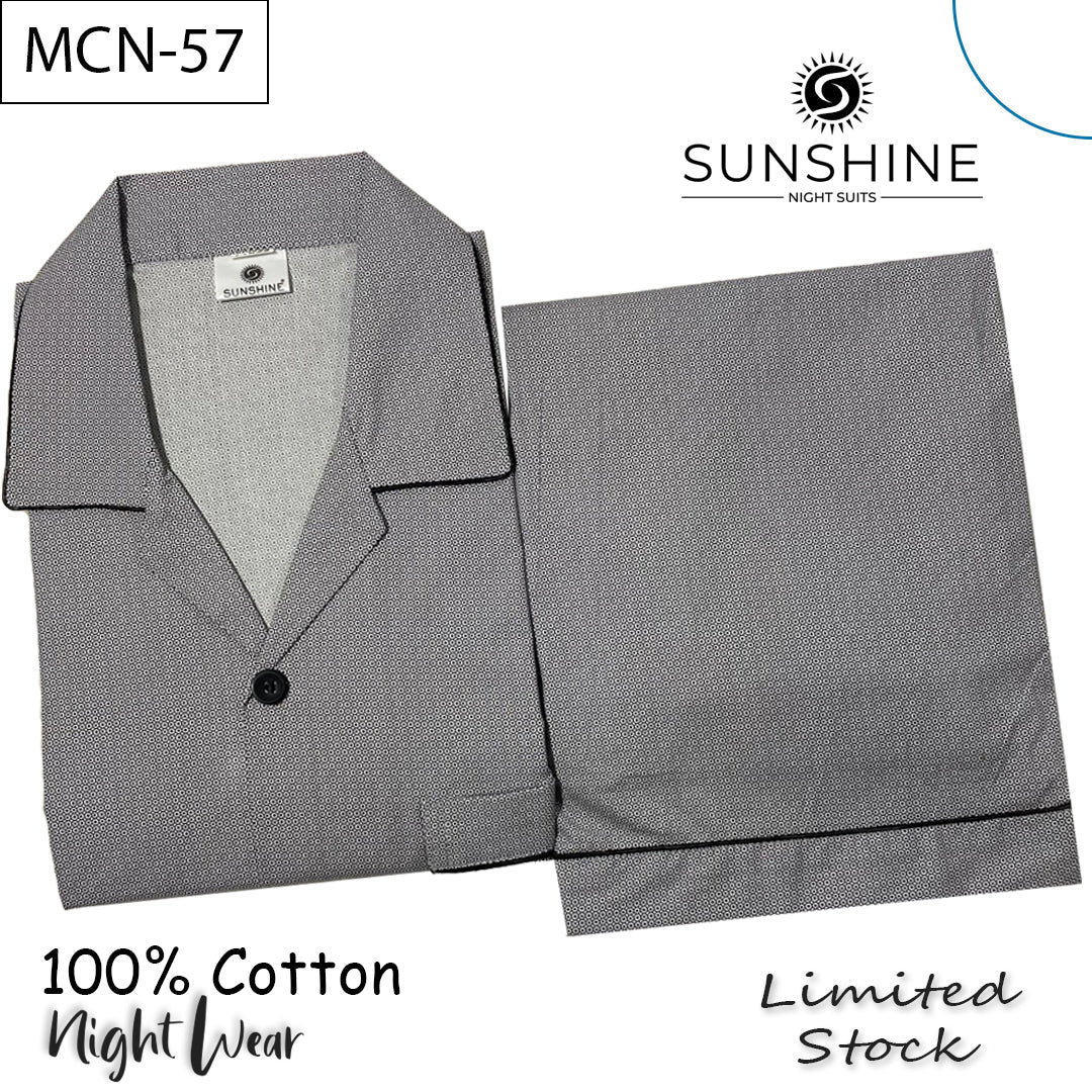 Black Geometric Printed 100% Cotton Night Suit – MCN-57
