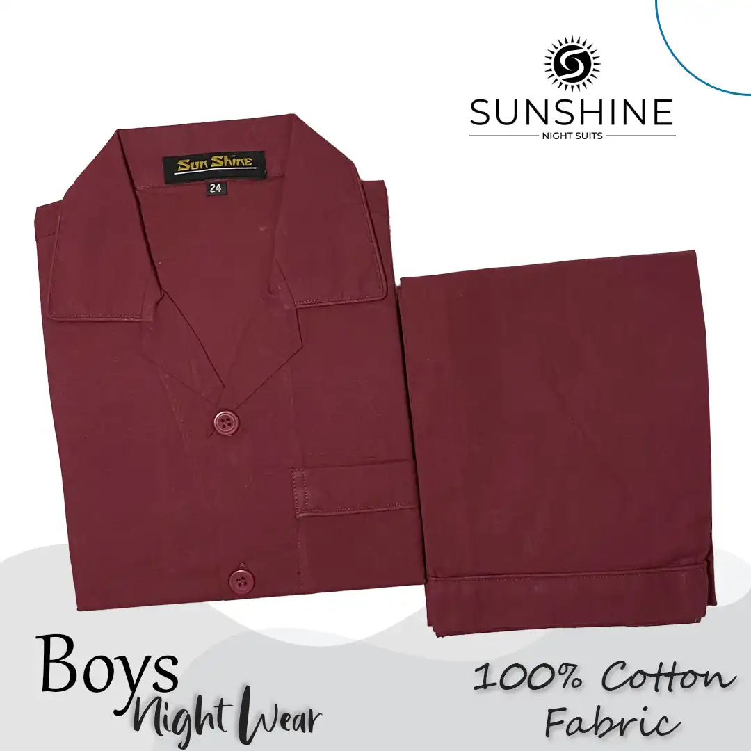 Maroon Plain Cotton Nightwear For Boys BCN-01