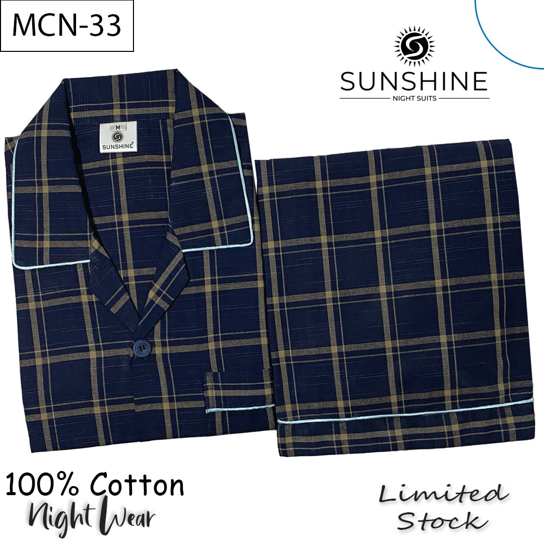 Navy Blue Check 100% Cotton Night Suit – MCN-33
