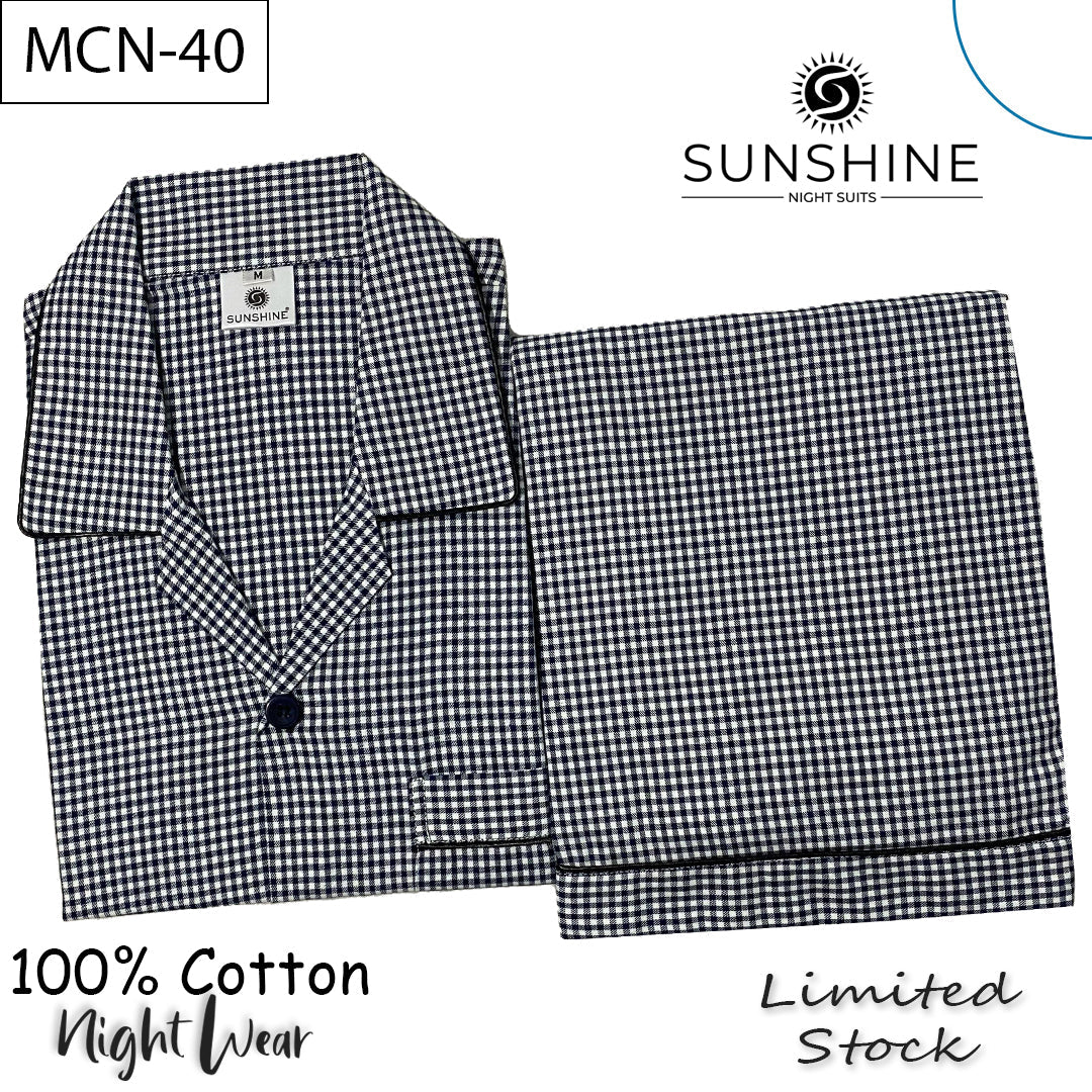 Black White Gingham Check 100% Cotton Night Suit – MCN-40